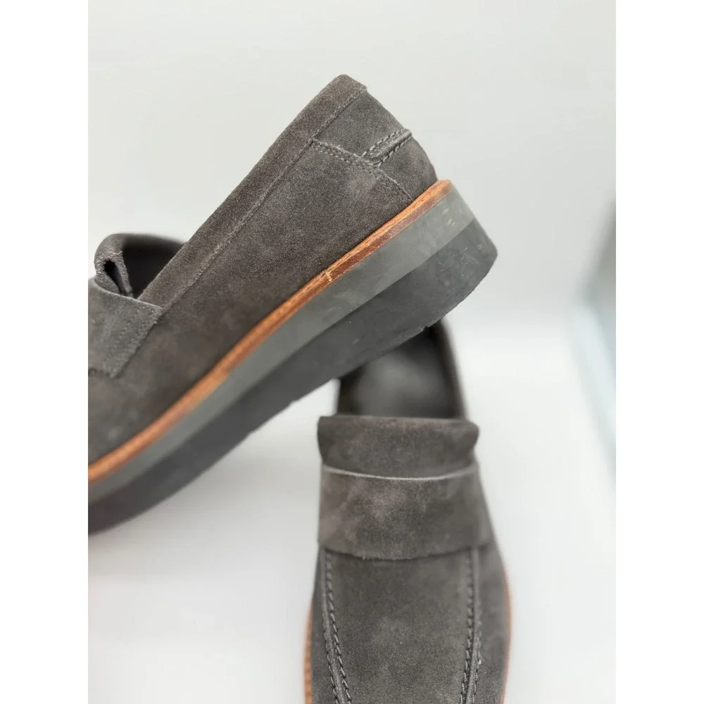 Vince Womens Suede Platform Wedge Loafers Charcoal Grey Slip On Shoes - Picture 4 of 10